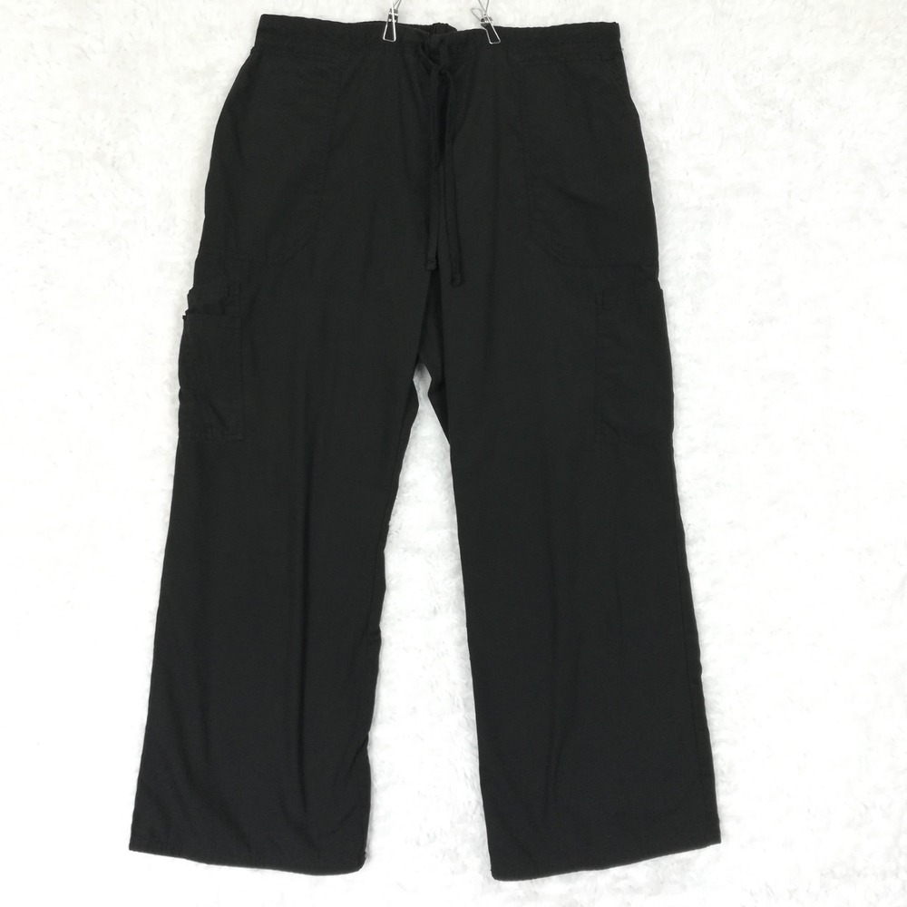 ScrubStar Womens Pants Scrubs Black Wide Leg Cargo Pockets Pull On Petite LP